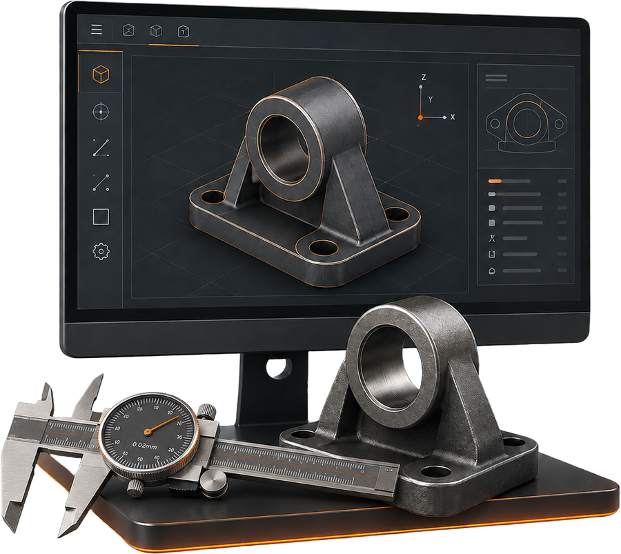 CAD und Prototyping – technisches Bauteil am Bildschirm