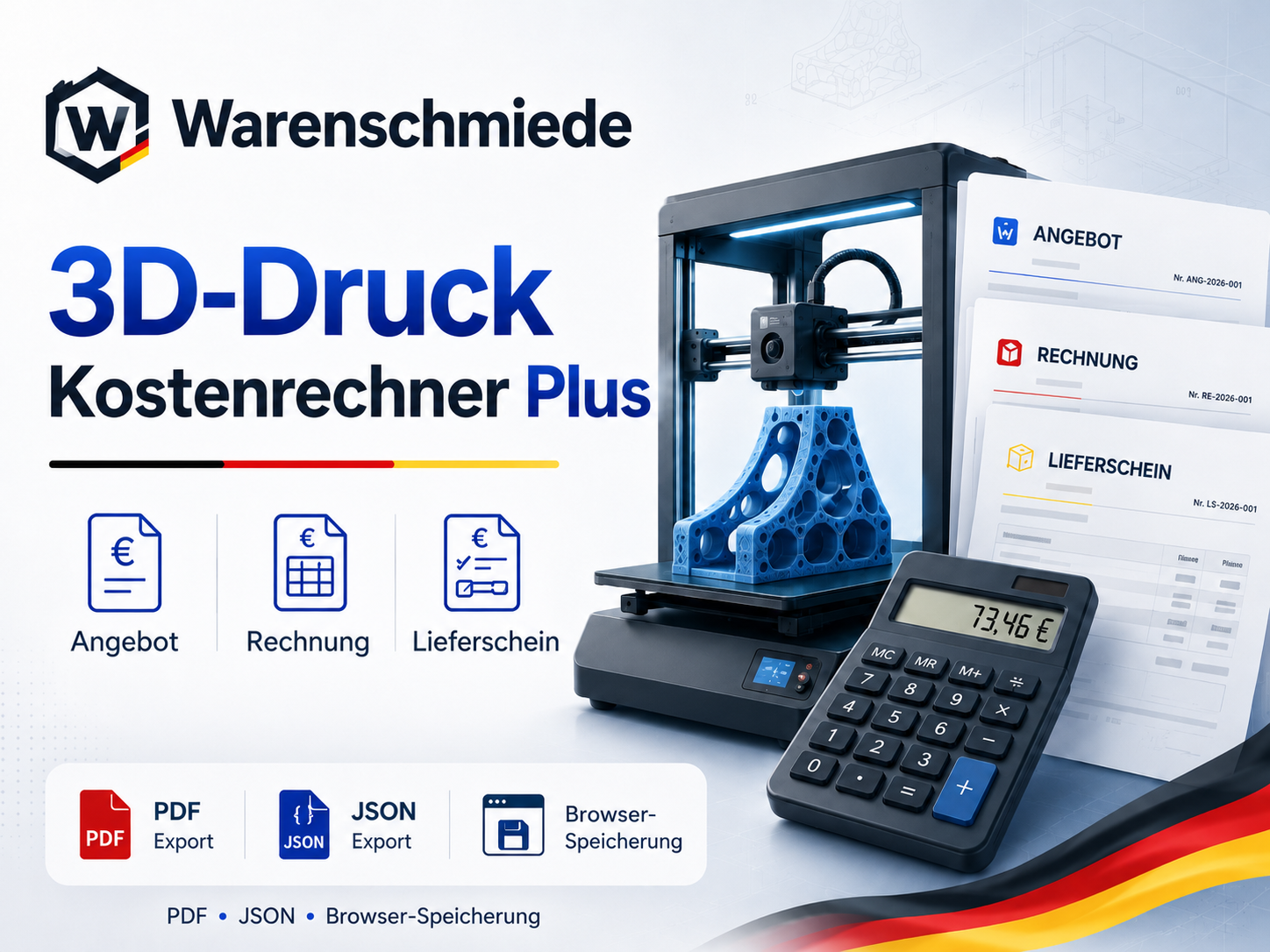 Warenschmiede 3D-Druck Kostenrechner Plus Vorschau